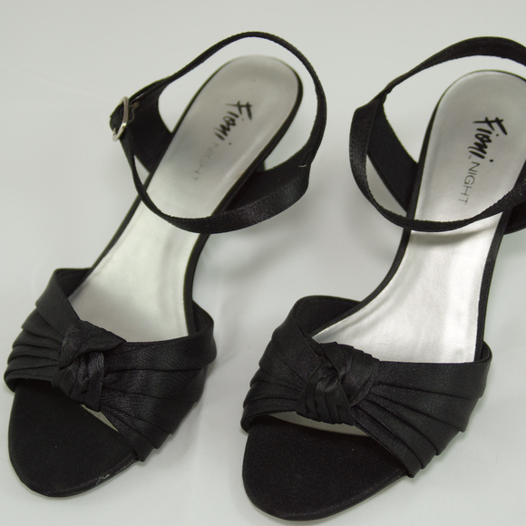 black satin low heel evening shoes
